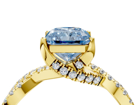 Yellow gold Fancy Blue Radiant Cut Solitaire Twist Pave Diamond Engagement Ring with Prong Setting_4
