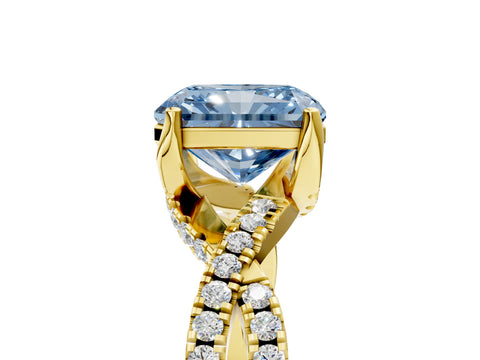 Yellow gold Fancy Blue Radiant Cut Solitaire Twist Pave Diamond Engagement Ring with Prong Setting_5