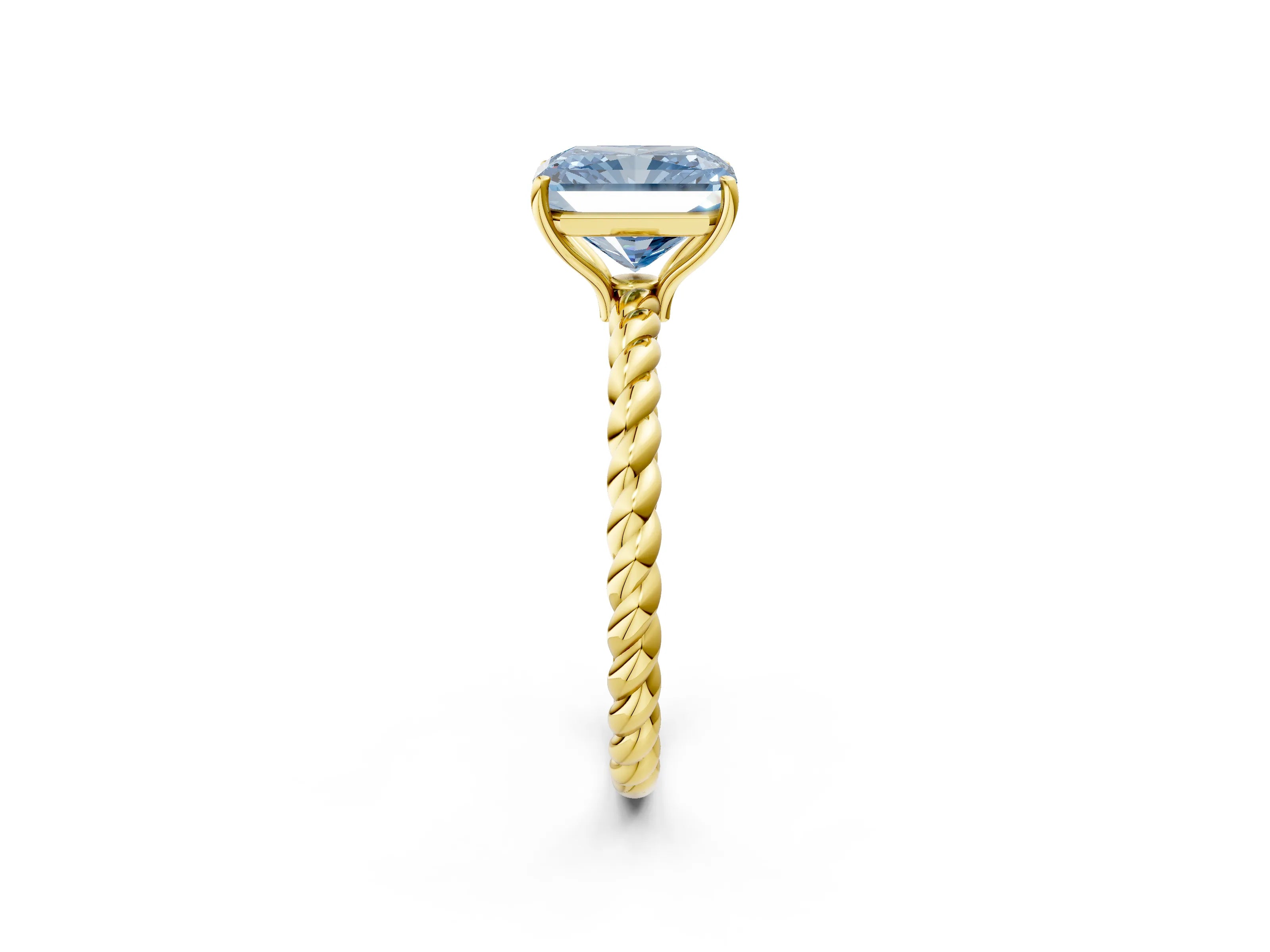 Yellow gold Fancy Blue Radiant Cut Solitaire Twisted Band 4-Prong Ring_2