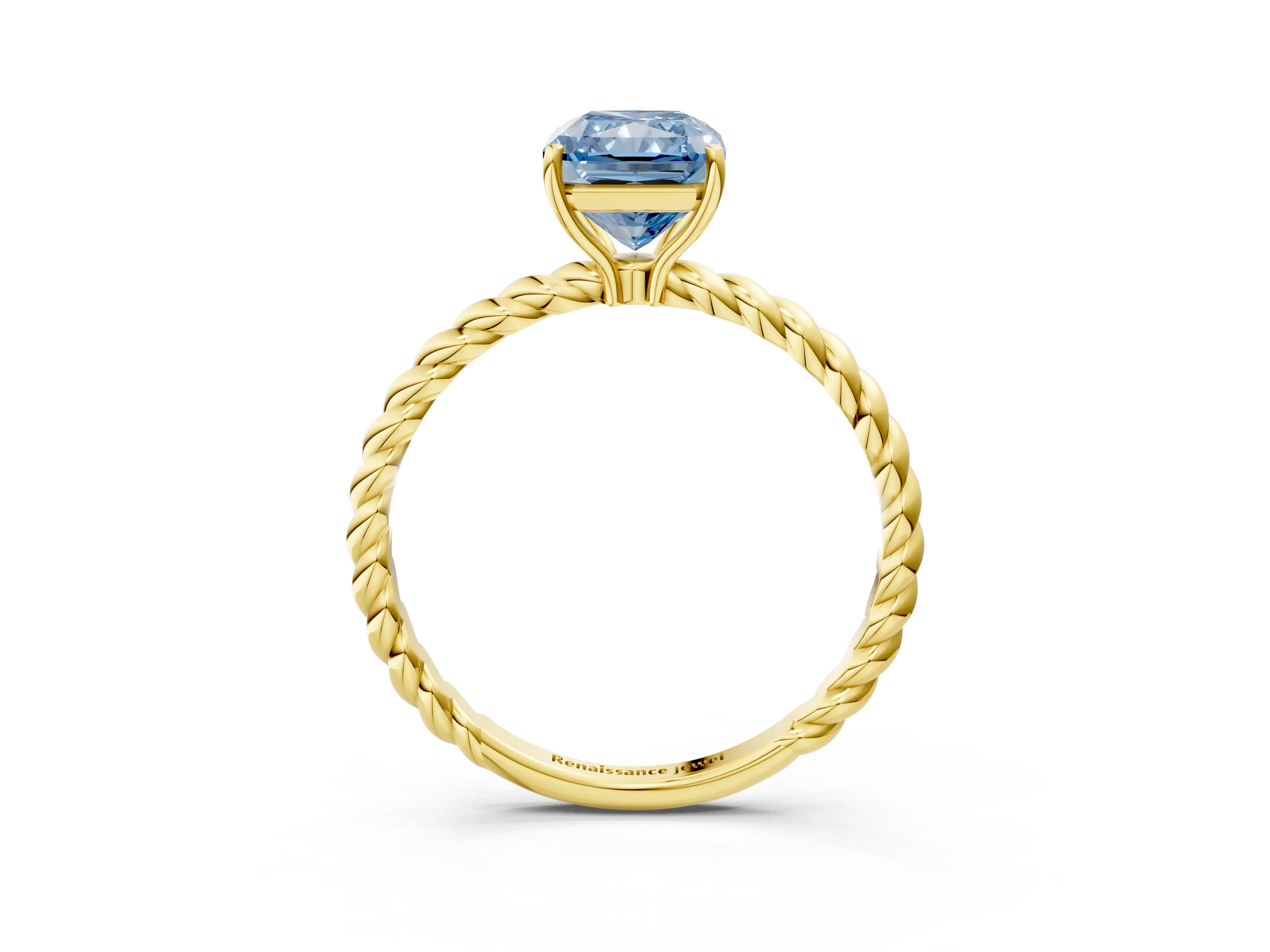 Yellow gold Fancy Blue Radiant Cut Solitaire Twisted Band 4-Prong Ring_3