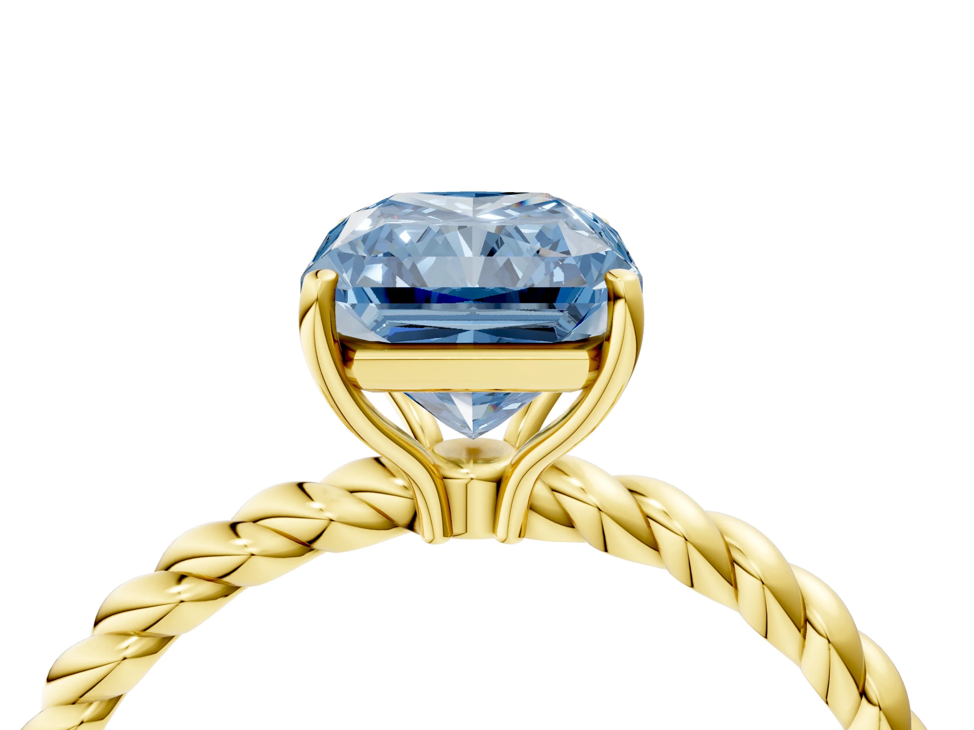 Yellow gold Fancy Blue Radiant Cut Solitaire Twisted Band 4-Prong Ring_4