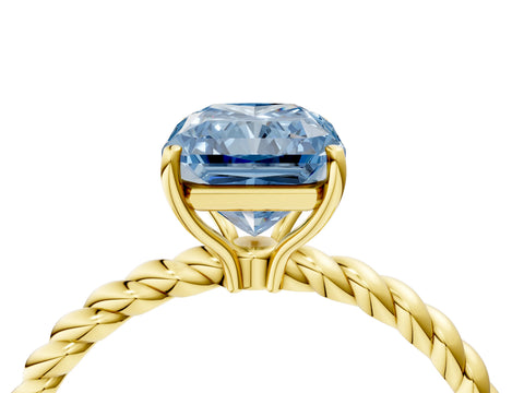 Yellow gold Fancy Blue Radiant Cut Solitaire Twisted Band 4-Prong Ring_4