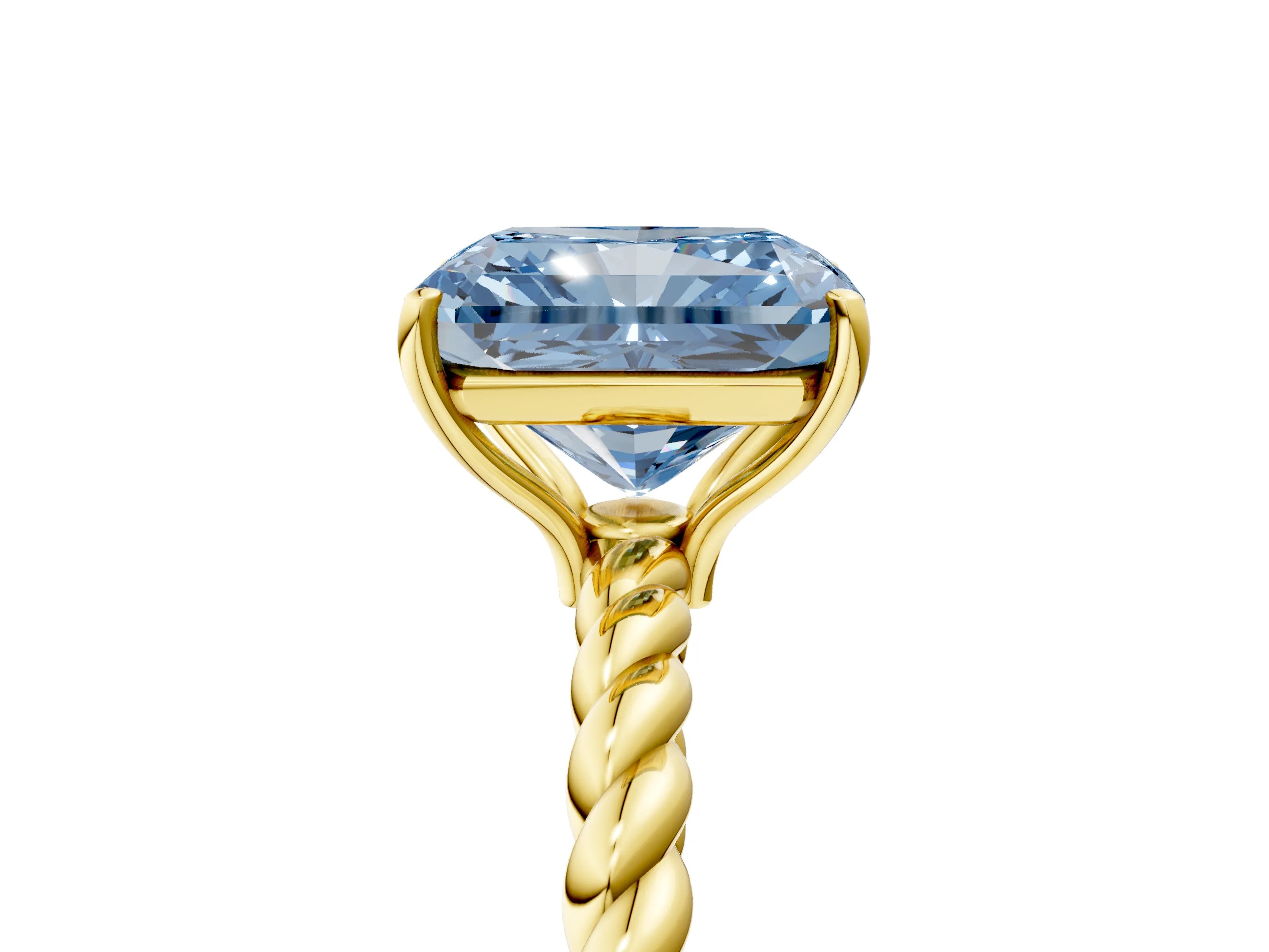 Yellow gold Fancy Blue Radiant Cut Solitaire Twisted Band 4-Prong Ring_5
