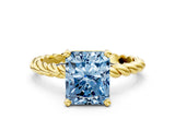 Yellow gold Fancy Blue Radiant  Cut Solitaire Twisted Band with Four-Prong Setting_54