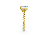 Yellow gold Fancy Blue Radiant  Cut Solitaire Twisted Band with Four-Prong Setting_56