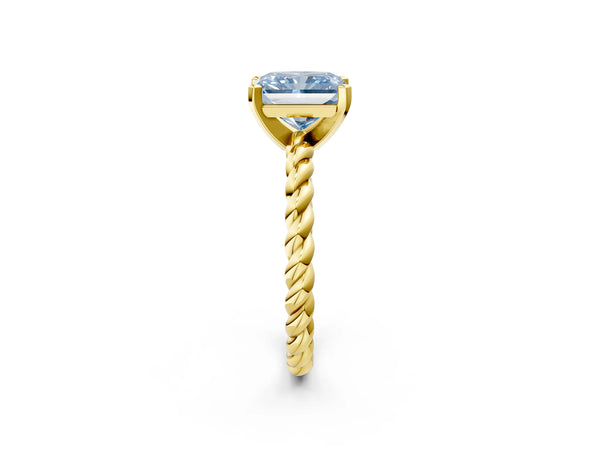 Yellow gold Fancy Blue Radiant  Cut Solitaire Twisted Band with Four-Prong Setting
