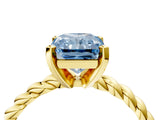 Yellow gold Fancy Blue Radiant  Cut Solitaire Twisted Band with Four-Prong Setting_58