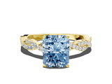 Yellow gold Fancy Blue Radiant Cut Solitaire Twisted Pave Band with Four-Prong Setting_3