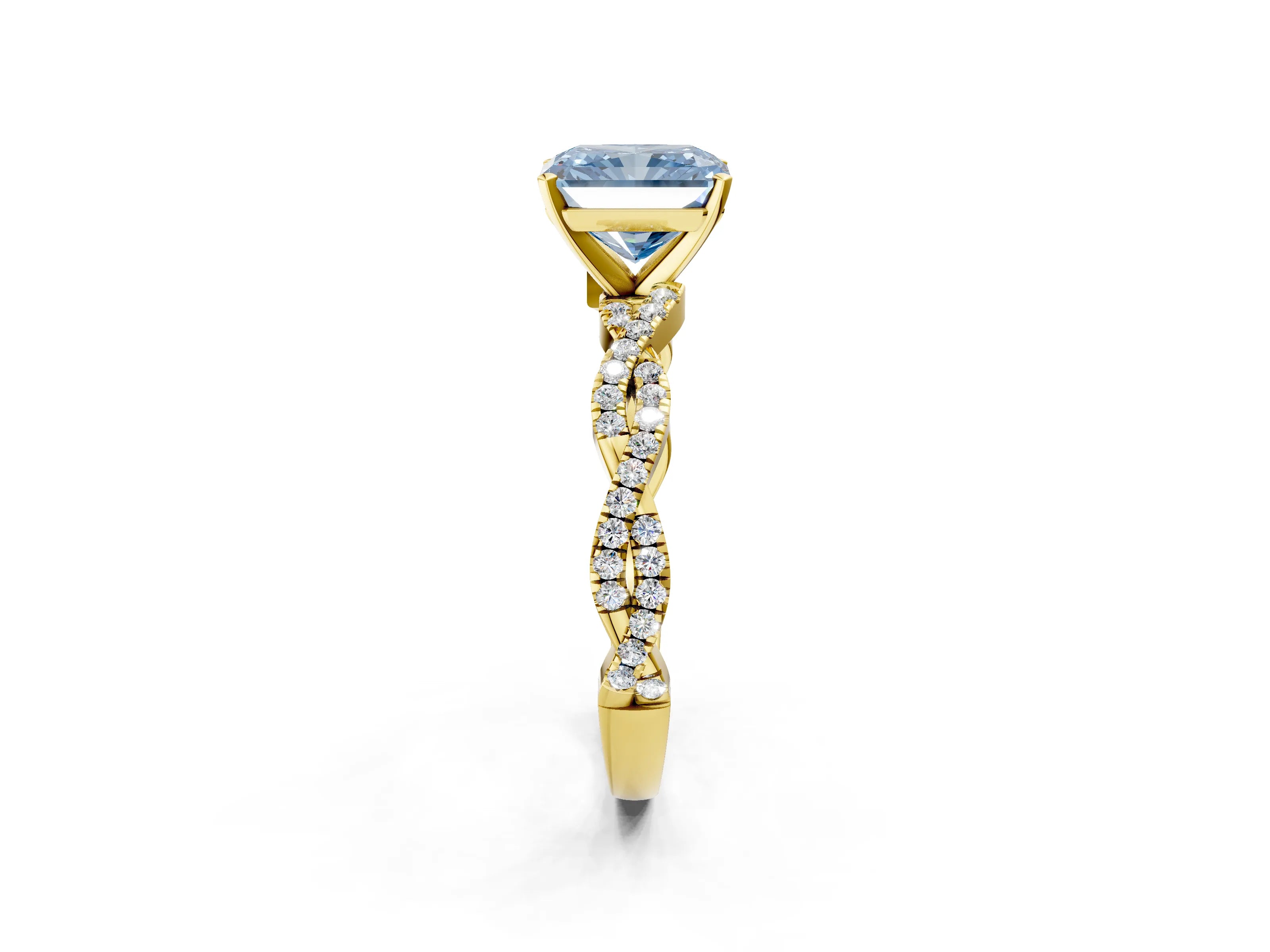 Yellow gold Fancy Blue Radiant Cut Solitaire Twisted Pave Band with Four-Prong Setting_5