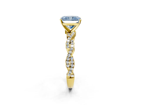 Yellow gold Fancy Blue Radiant Cut Solitaire Twisted Pave Band with Four-Prong Setting_5