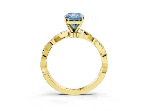 Yellow gold Fancy Blue Radiant Cut Solitaire Twisted Pave Band with Four-Prong Setting_6