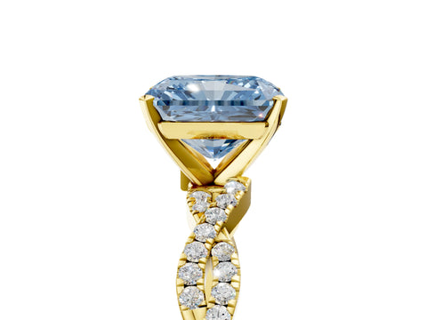 Yellow gold Fancy Blue Radiant Cut Solitaire Twisted Pave Band with Four-Prong Setting_8