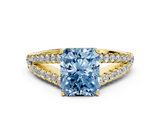 Yellow gold Fancy Blue Radiant  Cut Split Shank Pave Diamond Engagement Ring with Four-Prong Setting_24