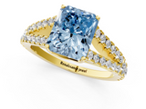 Yellow gold Fancy Blue Radiant  Cut Split Shank Pave Diamond Engagement Ring with Four-Prong Setting_25