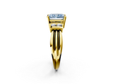 Yellow gold Fancy Blue Radiant  Cut Three-Stone Channel Set Ring with Bar Prongs_30