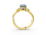 Yellow gold Fancy Blue Radiant  Cut Three-Stone Channel Set Ring with Bar Prongs_31