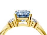 Yellow gold Fancy Blue Radiant  Cut Three-Stone Channel Set Ring with Bar Prongs_32