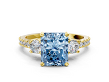Yellow gold Fancy Blue Radiant  Cut Three-Stone Diamond Pavé Band with Prong Setting_17