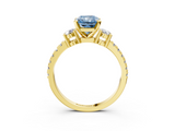 Yellow gold Fancy Blue Radiant  Cut Three-Stone Diamond Pavé Band with Prong Setting_20