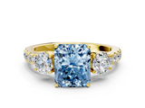 Yellow gold Fancy Blue Radiant  Cut Three-Stone Diamond Pave Band with Prong Setting_37