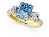 Yellow gold Fancy Blue Radiant  Cut Three-Stone Diamond Pave Band with Prong Setting_38