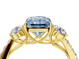 Yellow gold Fancy Blue Radiant  Cut Three-Stone Diamond Pave Band with Prong Setting_41
