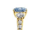 Yellow gold Fancy Blue Radiant  Cut Three-Stone Diamond Pave Band with Prong Setting_42