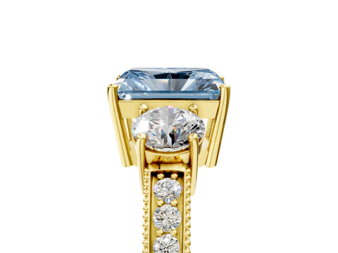Yellow gold Fancy Blue Radiant Cut Three-Stone Diamond Ring with Pavé Band and Four-Prong Setting_5