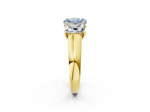 Yellow gold Fancy Blue Radiant Cut Three-Stone Diamond Ring with Prong Setting on a Classic Band_2