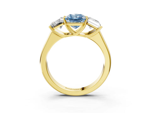 Yellow gold Fancy Blue Radiant Cut Three-Stone Diamond Ring with Prong Setting on a Classic Band_3
