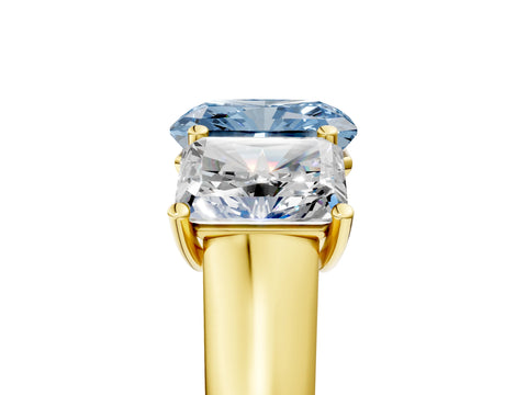 Yellow gold Fancy Blue Radiant Cut Three-Stone Diamond Ring with Prong Setting on a Classic Band_5