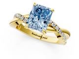 Yellow gold Fancy Blue Radiant  Cut Twist Band Solitaire Diamond Ring with Pavé Setting_4