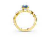 Yellow gold Fancy Blue Radiant  Cut Twist Band Solitaire Diamond Ring with Pavé Setting_6