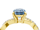 Yellow gold Fancy Blue Radiant  Cut Twist Band Solitaire Diamond Ring with Pavé Setting_7