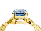 Yellow gold Fancy Blue Radiant  Cut Twisted Pavé Band Solitaire Ring with Four-Prong Setting_58