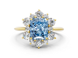 Yellow gold Fancy Blue Radiant  Diamond Cluster Halo Ring with Solitaire Band and Four-Prong Setting_20