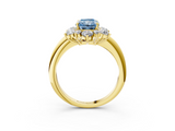 Yellow gold Fancy Blue Radiant  Diamond Cluster Halo Ring with Solitaire Band and Four-Prong Setting_23