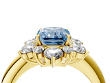 Yellow gold Fancy Blue Radiant  Diamond Cluster Halo Ring with Solitaire Band and Four-Prong Setting_24