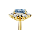 Yellow gold Fancy Blue Radiant  Diamond Cluster Halo Ring with Solitaire Band and Four-Prong Setting_25