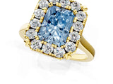 Yellow gold Fancy Blue Radiant  Diamond Cluster Halo Solitaire with Four-Prong Setting_78