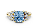 Yellow gold Fancy Blue Radiant  Diamond Cluster Leaf Design Ring with Prong Setting_70