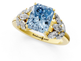 Yellow gold Fancy Blue Radiant  Diamond Cluster Leaf Design Ring with Prong Setting_71