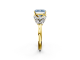 Yellow gold Fancy Blue Radiant  Diamond Cluster Leaf Design Ring with Prong Setting_72