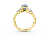 Yellow gold Fancy Blue Radiant  Diamond Cluster Leaf Design Ring with Prong Setting_73