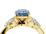 Yellow gold Fancy Blue Radiant  Diamond Cluster Leaf Design Ring with Prong Setting_74
