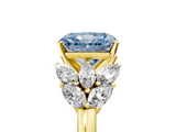 Yellow gold Fancy Blue Radiant  Diamond Cluster Leaf Design Ring with Prong Setting_75