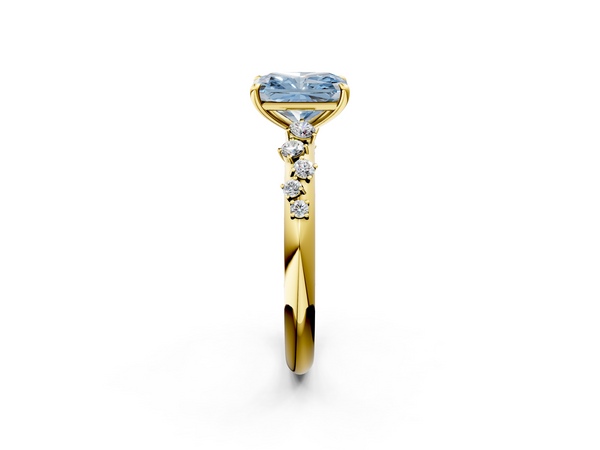 Yellow gold Fancy Blue Radiant  Diamond Cluster Prong-Set Solitaire Ring