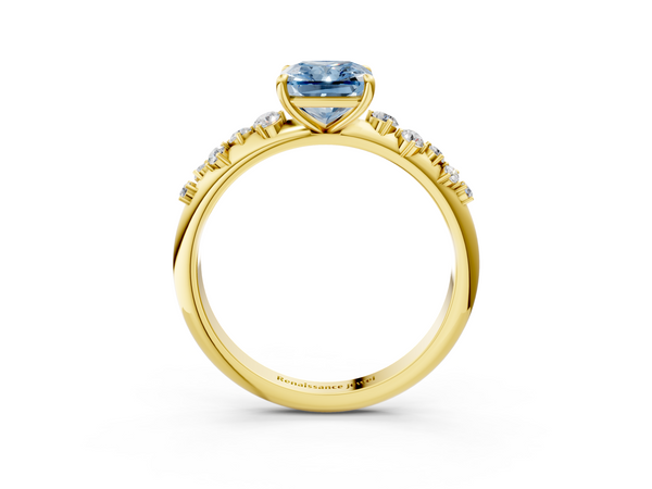 Yellow gold Fancy Blue Radiant  Diamond Cluster Prong-Set Solitaire Ring