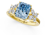 Yellow gold Fancy Blue Radiant  Diamond Floral Cluster Ring with Solitaire Band and Prong Setting_27