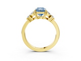 Yellow gold Fancy Blue Radiant  Diamond Floral Cluster Ring with Solitaire Band and Prong Setting_29